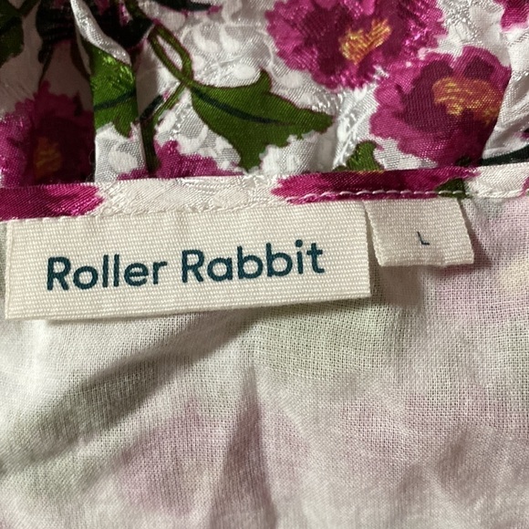 Roller Rabbit Dakini Lune Floral Maxi Dress Sleeveless Pleated White Green Sz L - Picture 6 of 14